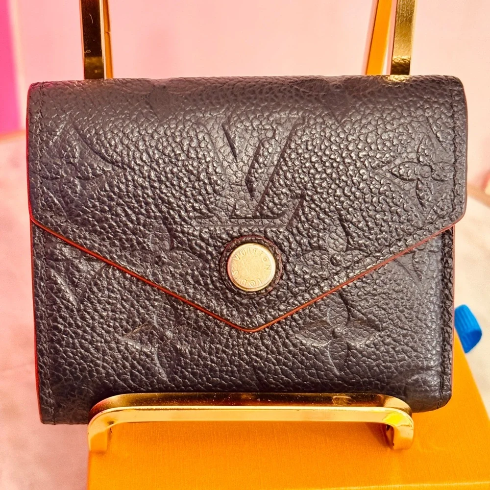 Louis Vuitton Black Embossed Monogram Compact Wallet with Red Trim